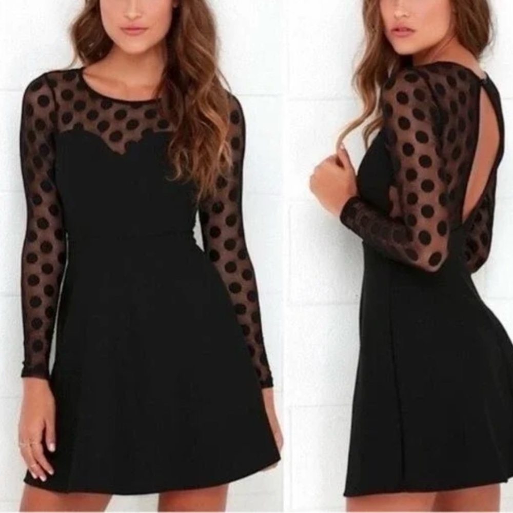 LULU’S | Mesh Polka Dot Skater Dress w Keyhole Back